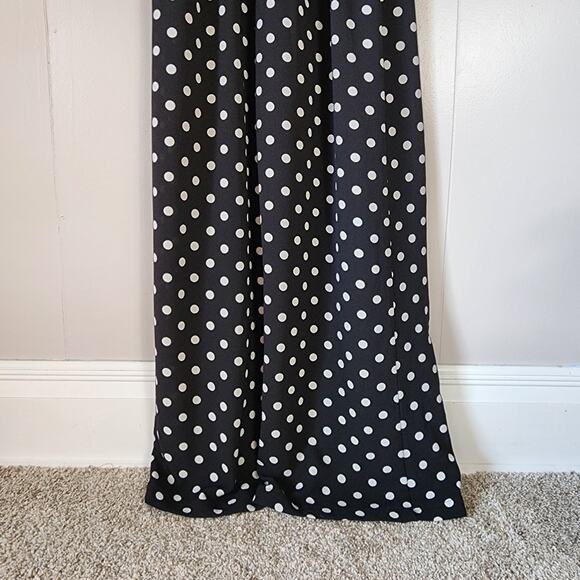 LeRumi Polka Dot Classic Black White Wide Leg Button Up V Neck Jumpsuit S - Picture 13 of 13